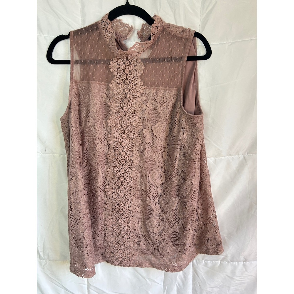Sleeveless Lace Mock Neck Top - Mauve Pink